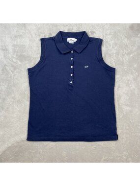 Vineyard Vines Womens Sleeveless Polo Shirt Navy Blue Size Large Cotton Blend